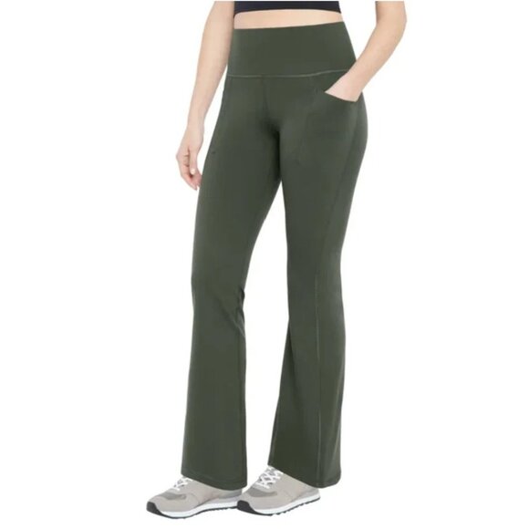 NEW Gap Fit Women's M Green Flare Leggings Green Side Pocket - Picture 3 of 15